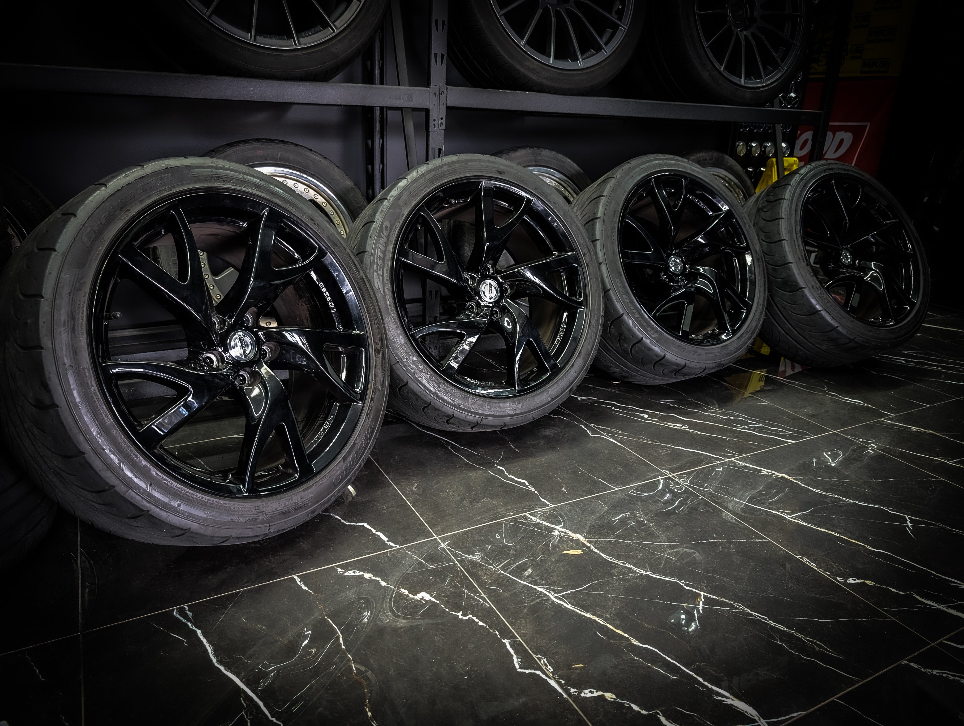 19" NISSAN 370Z RAYS Gloss Black Forged Staggered Concave Wheels x 4