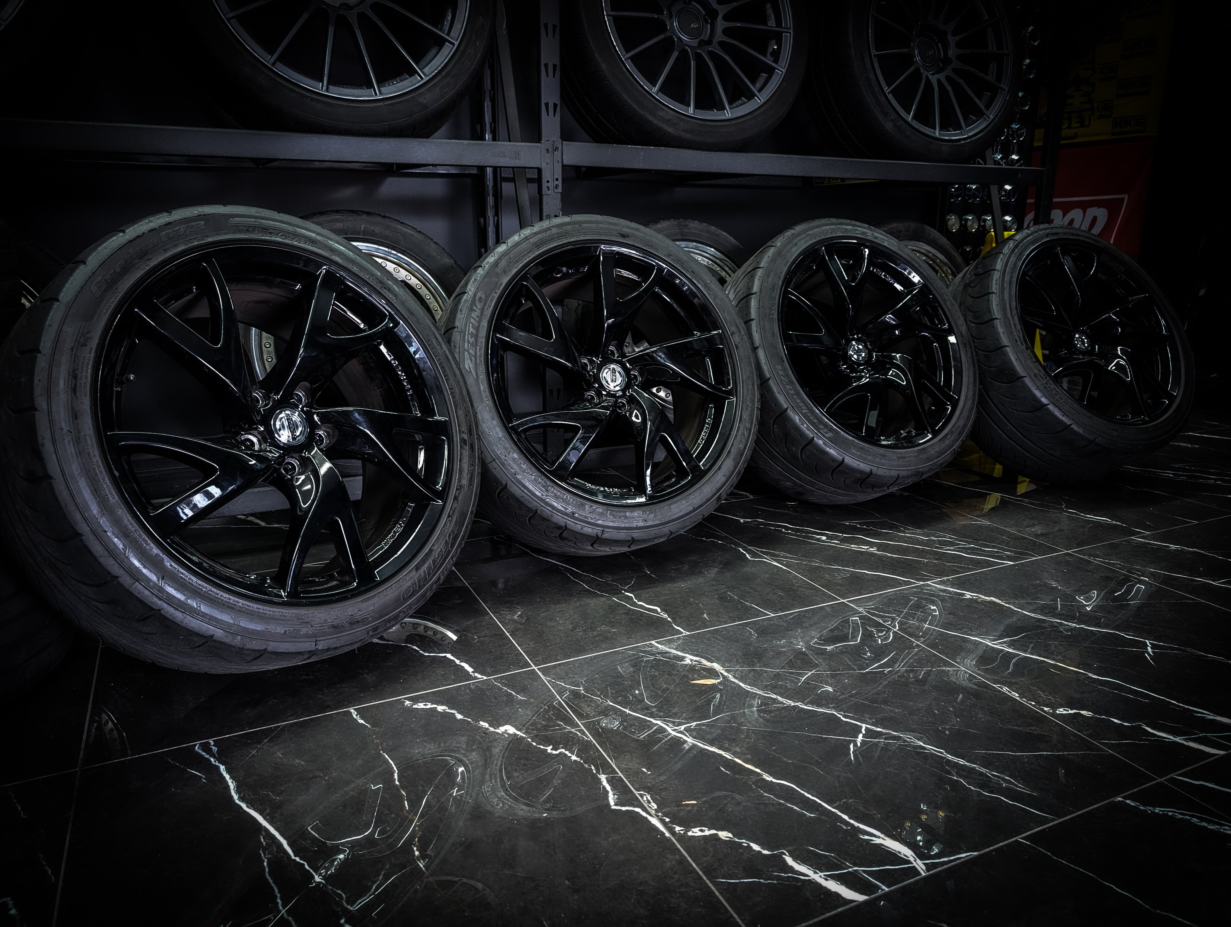 19" NISSAN 370Z RAYS Gloss Black Forged Staggered Concave Wheels x 4