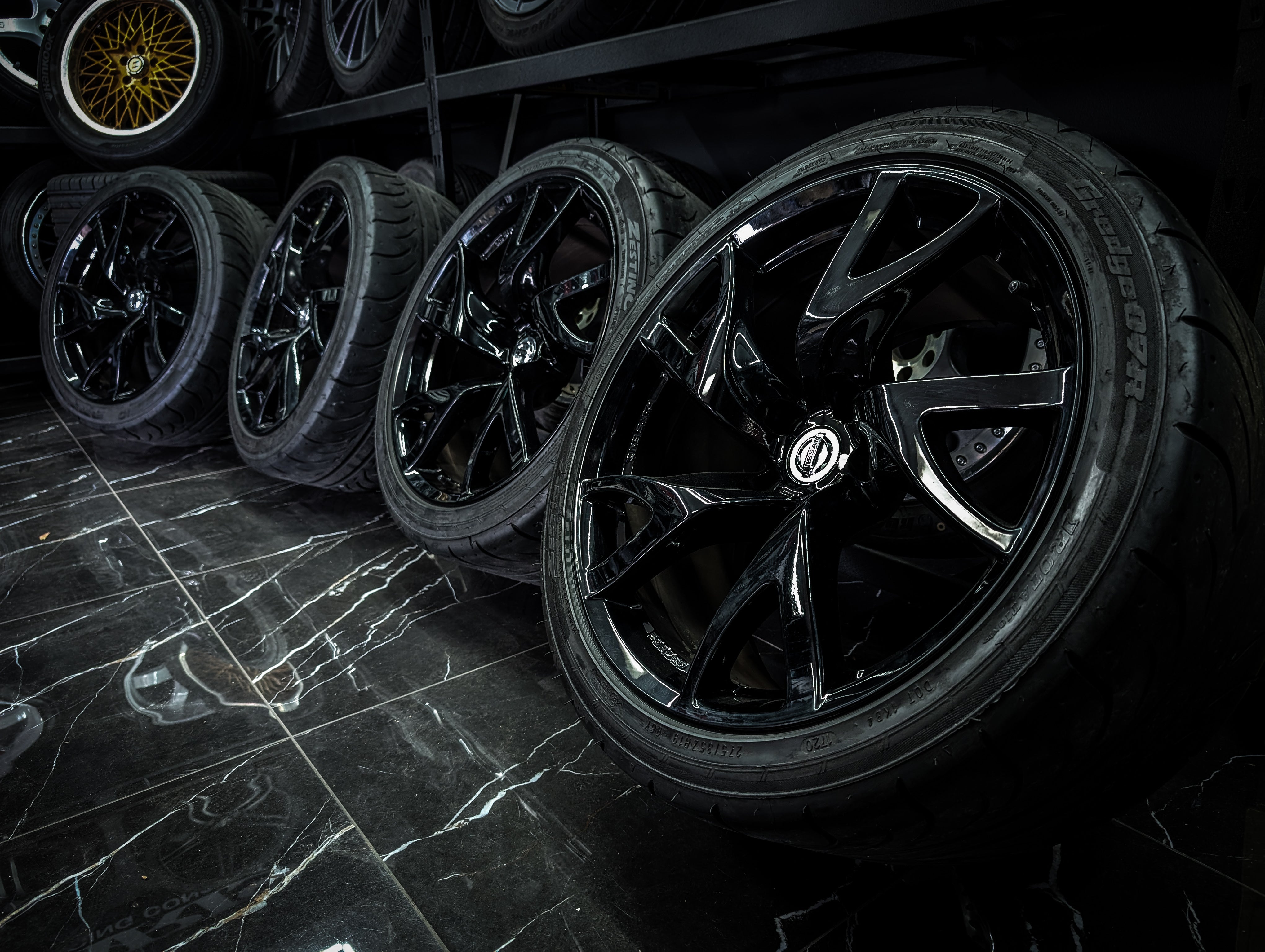 19" NISSAN 370Z RAYS Gloss Black Forged Staggered Concave Wheels x 4