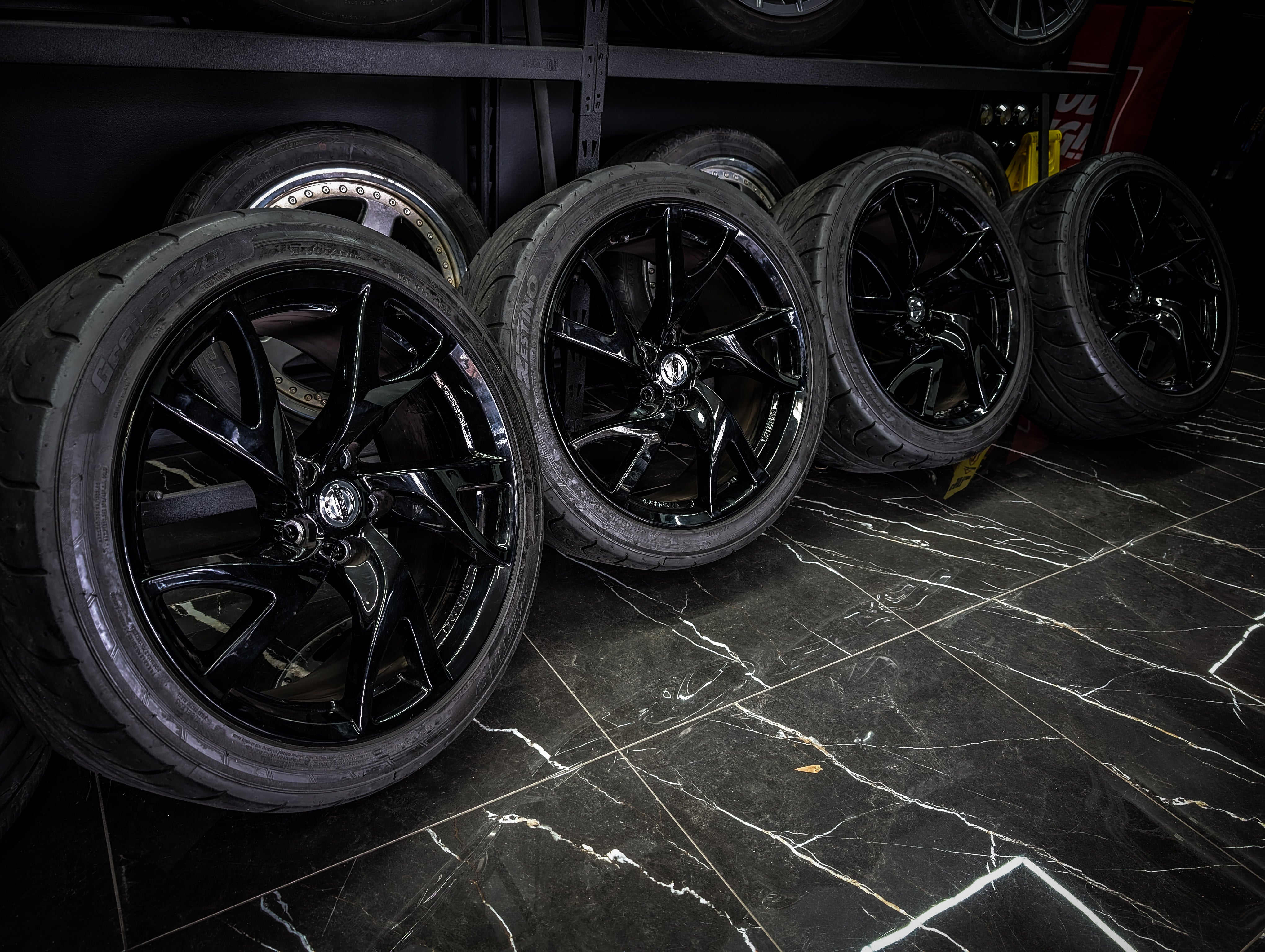 19" NISSAN 370Z RAYS Gloss Black Forged Staggered Concave Wheels x 4