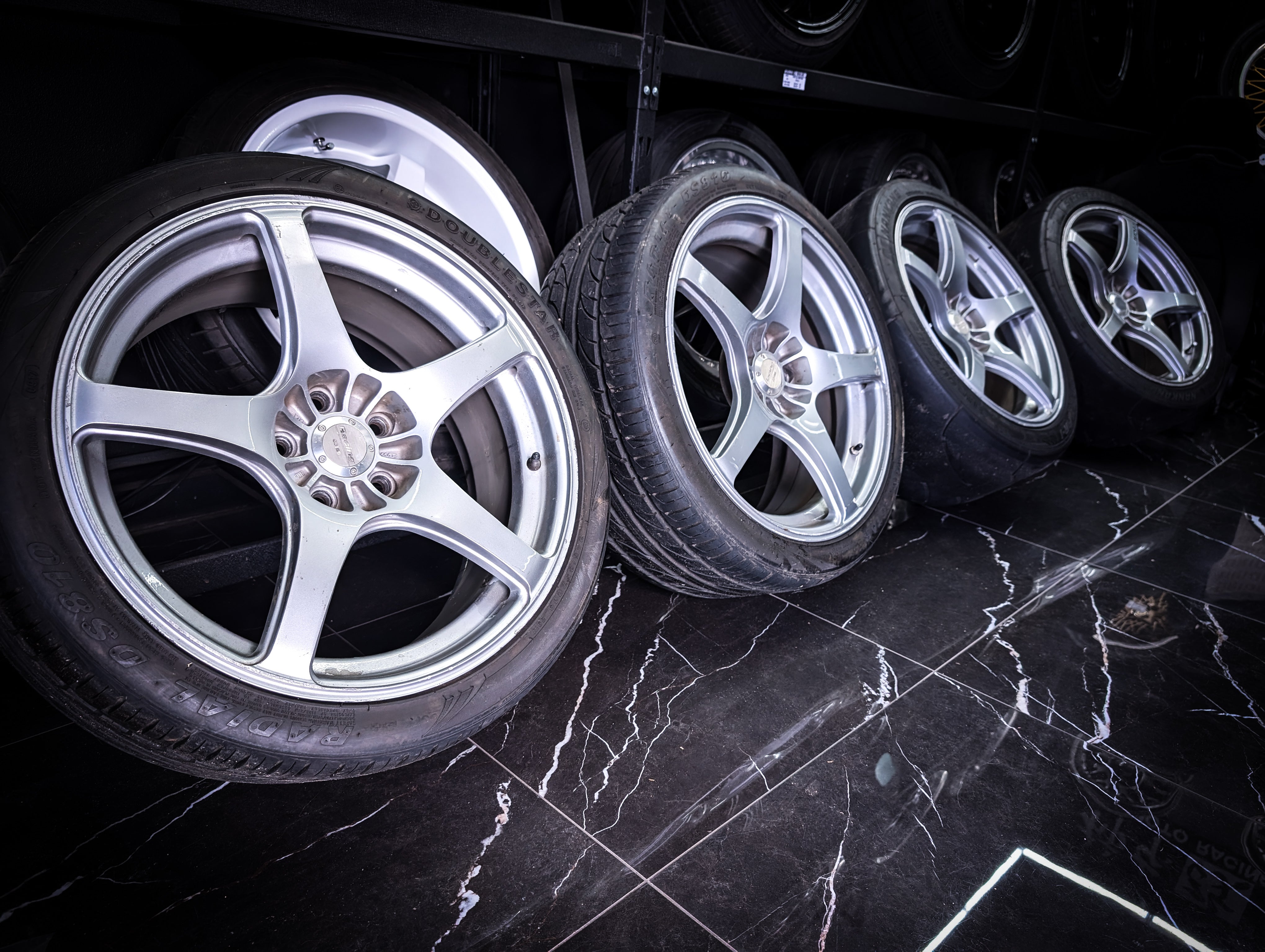 19" ENKEI RP03 Silver Staggared Wheels x 4