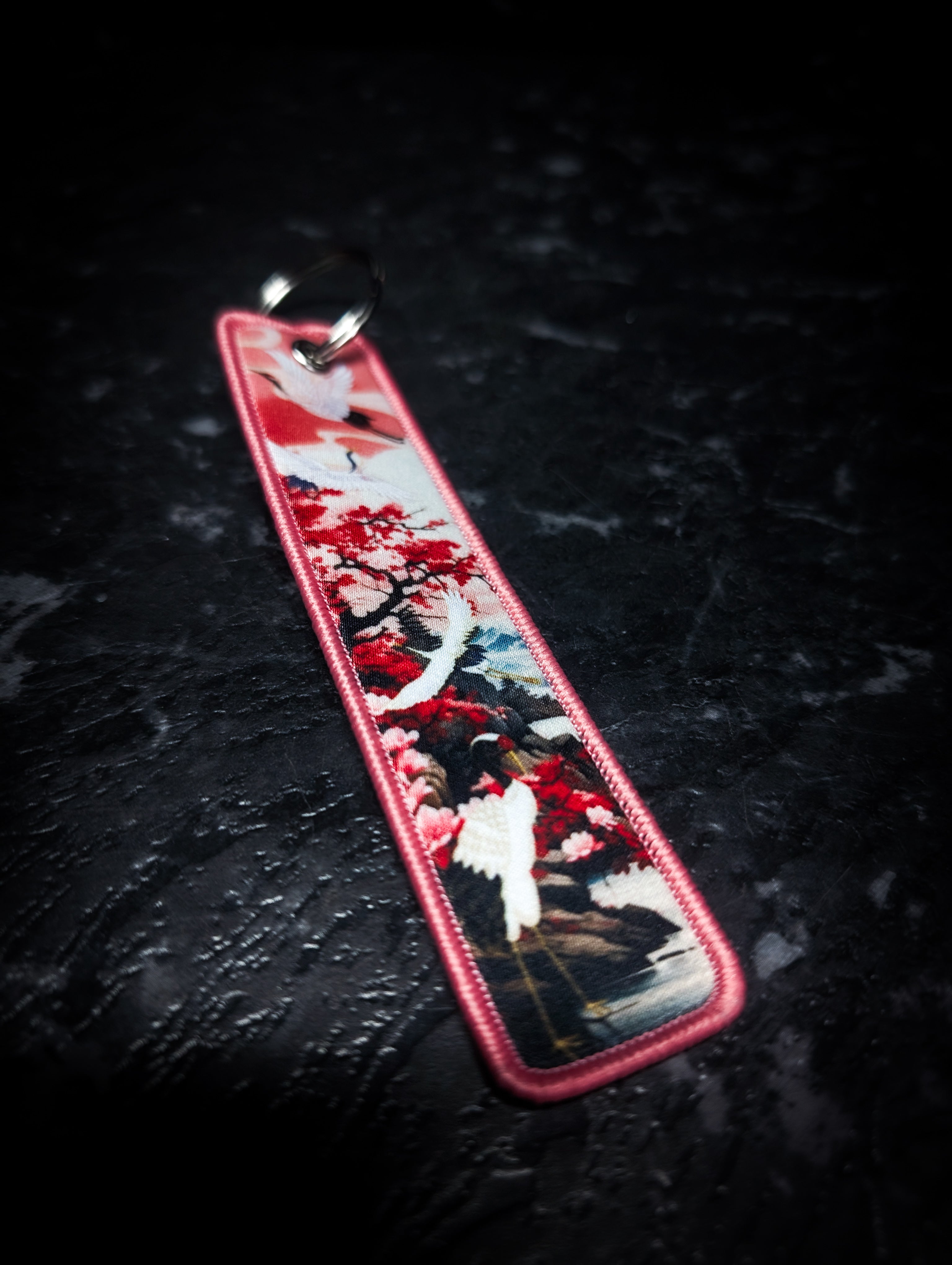Japanese Pink Crane Traditional Key Tag