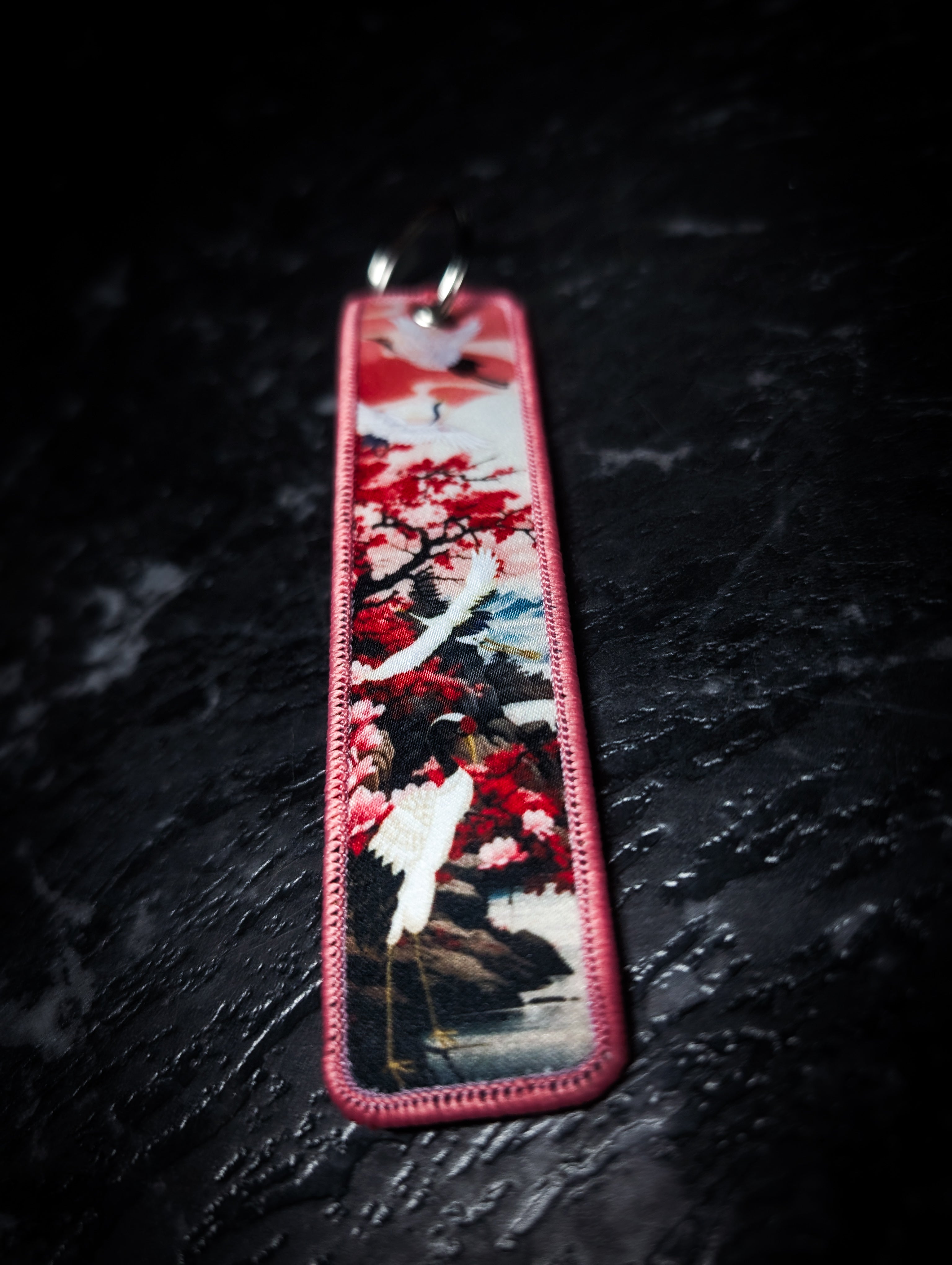 Japanese Pink Crane Traditional Key Tag