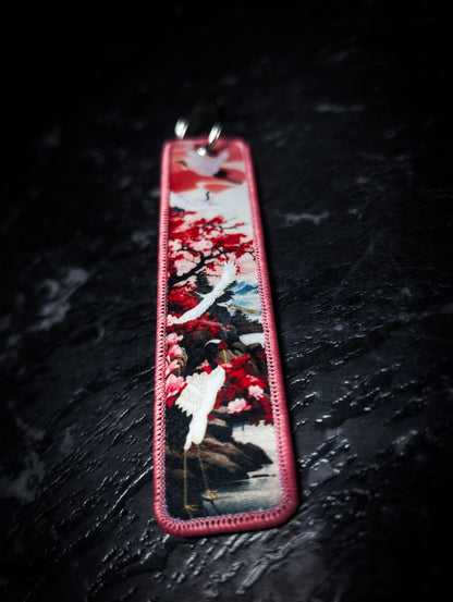Japanese Pink Crane Traditional Key Tag