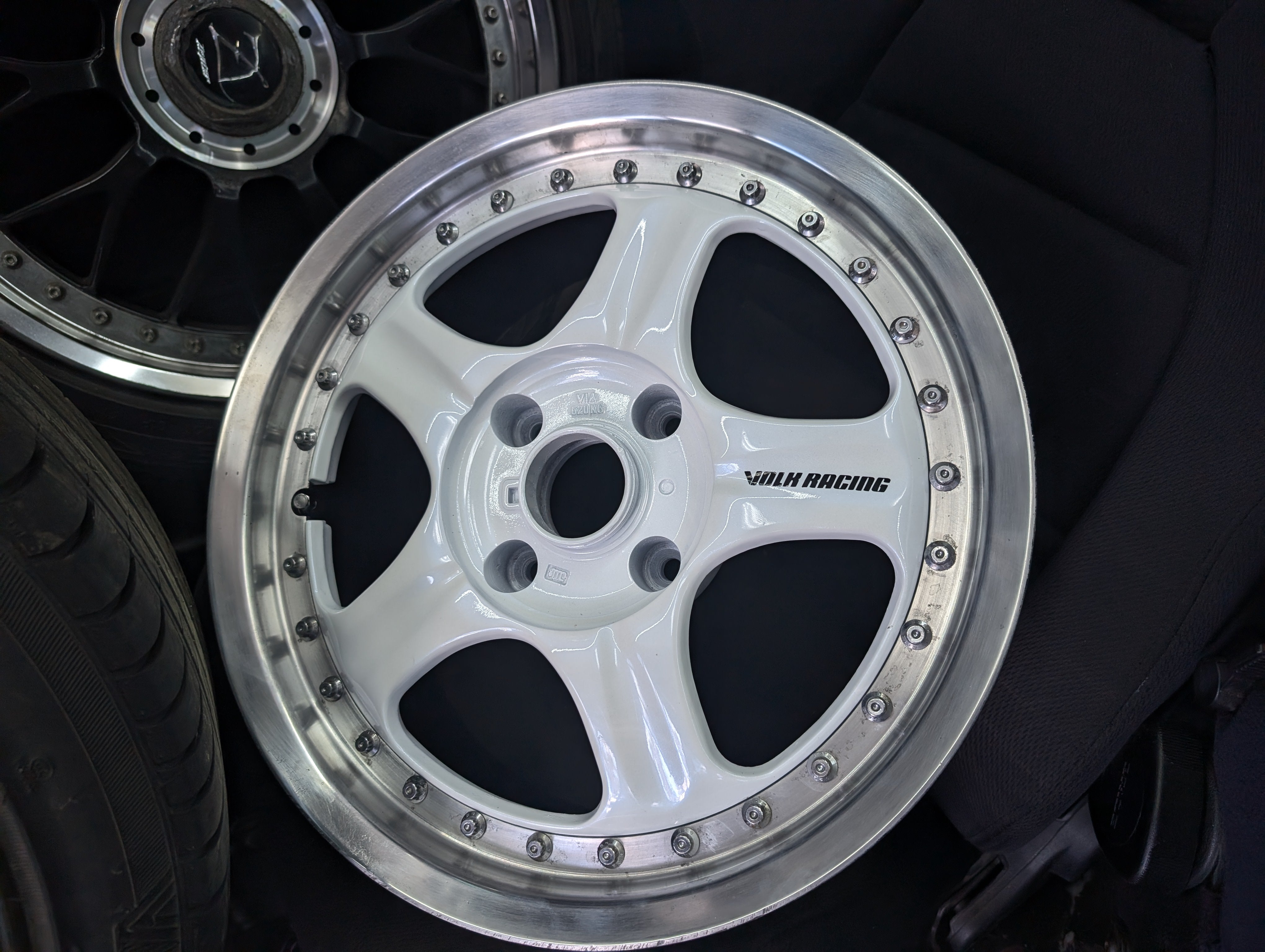16" VOLK RAYS AV Racing Group 2 Piece Pearl White Staggered Wheels x 4