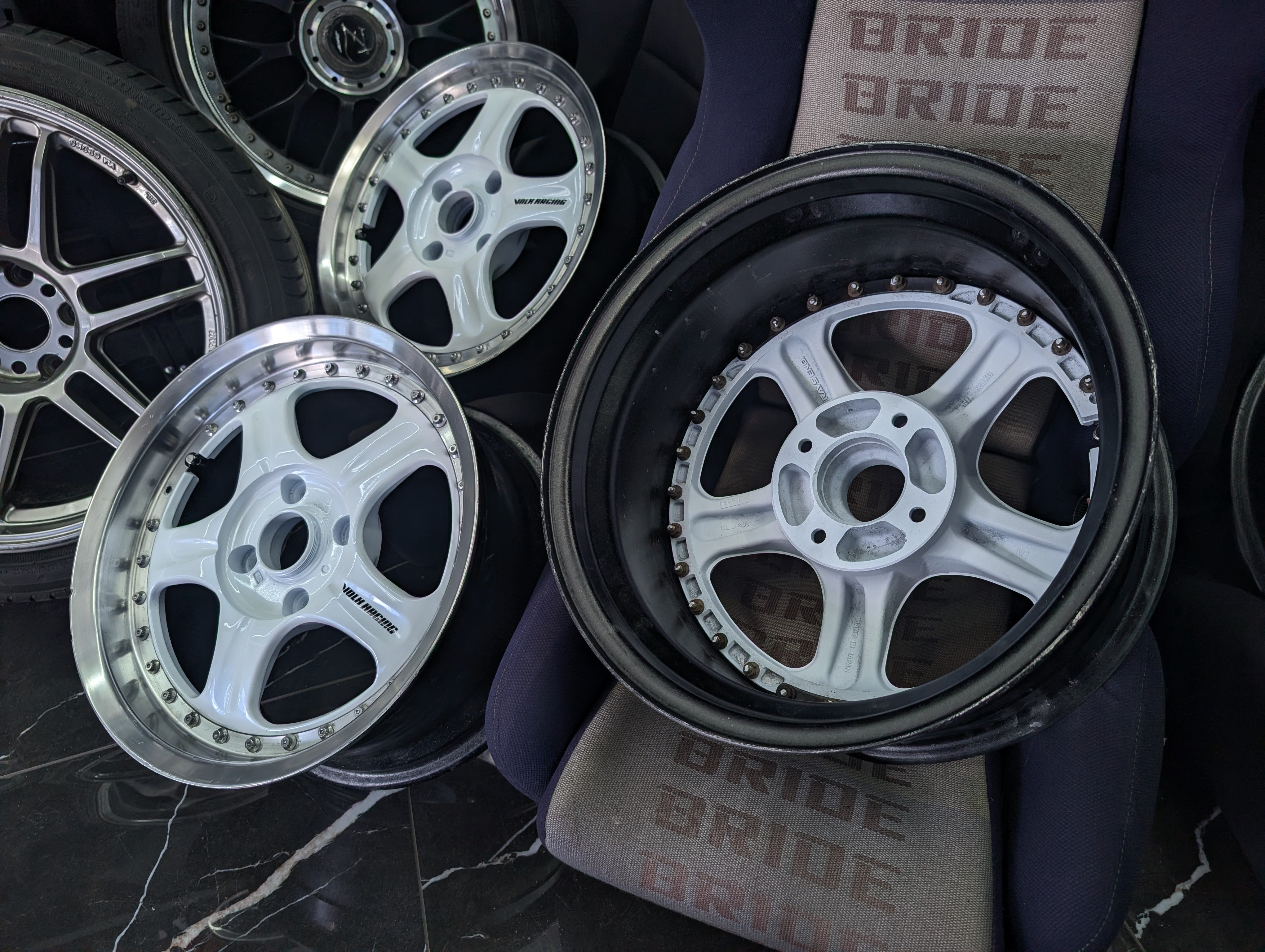 16" VOLK RAYS AV Racing Group 2 Piece Pearl White Staggered Wheels x 4