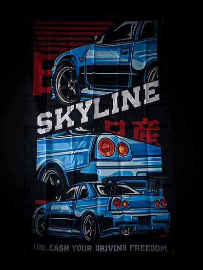 NEW! Nissan R34 Skyline Workshop Banner Flag