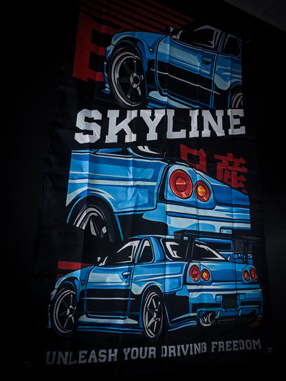NEW! Nissan R34 Skyline Workshop Banner Flag