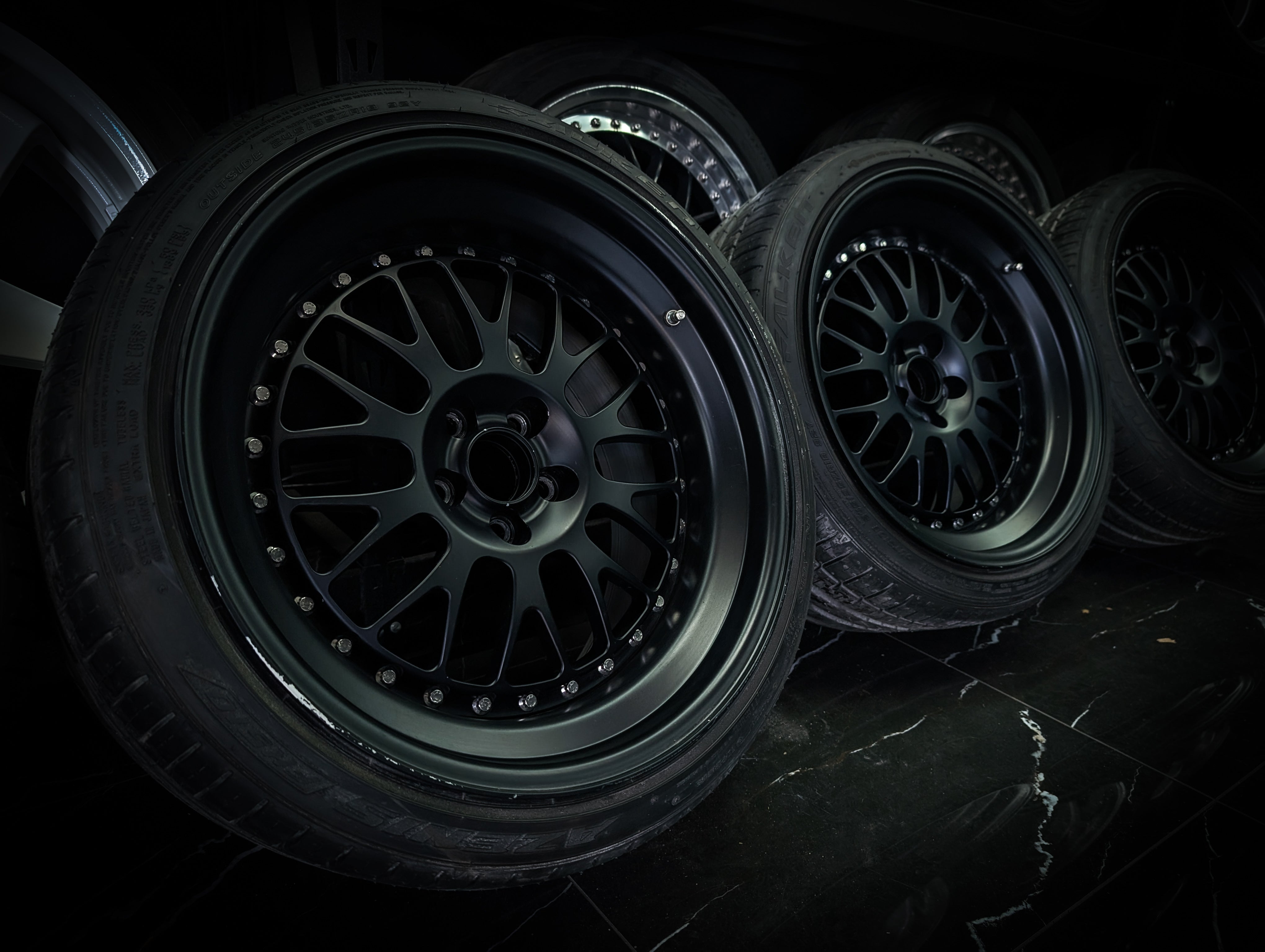 18" CUSTOM 2 Piece Satin Black Mesh Wheels x 4