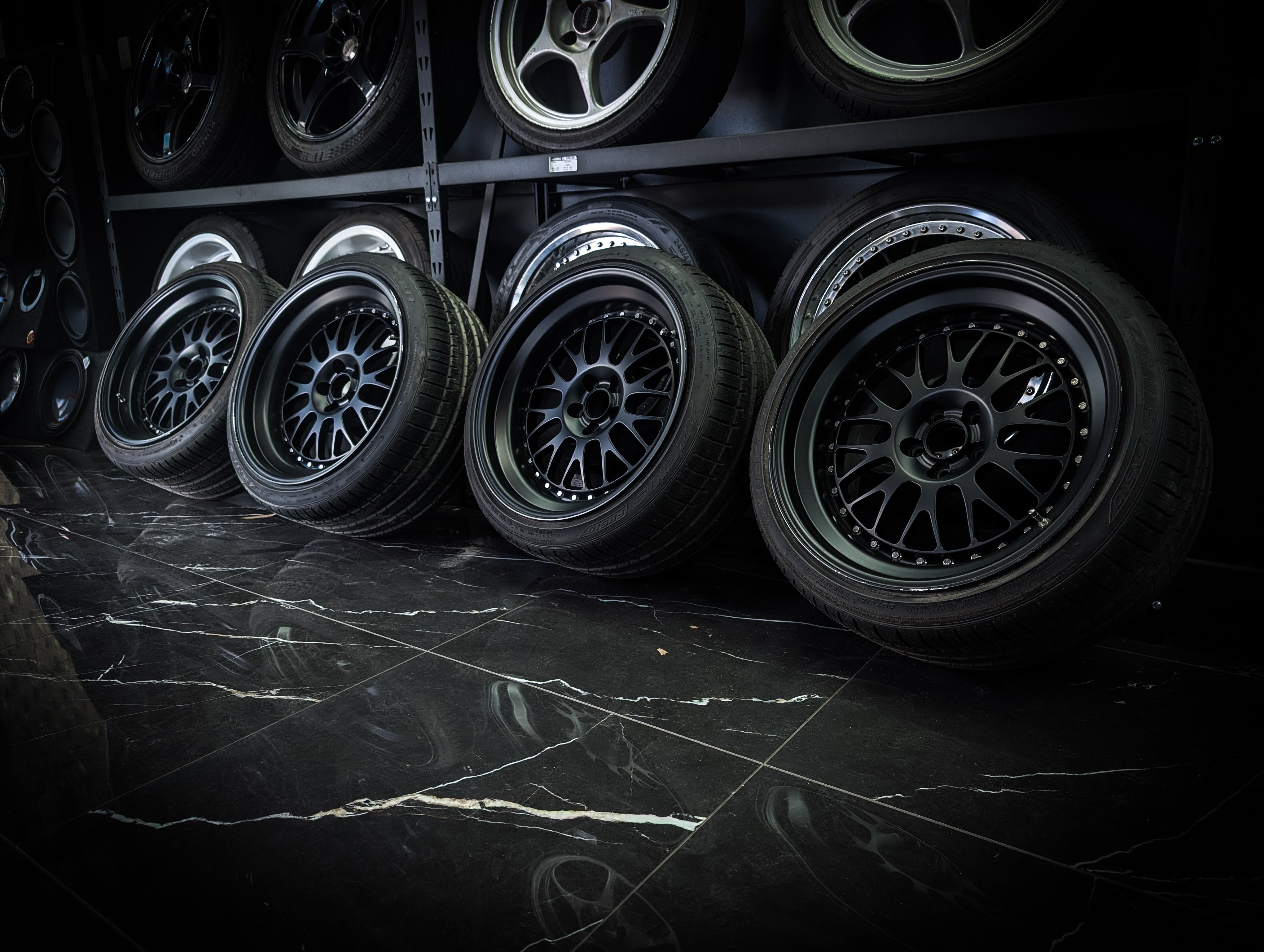 18" CUSTOM 2 Piece Satin Black Mesh Wheels x 4