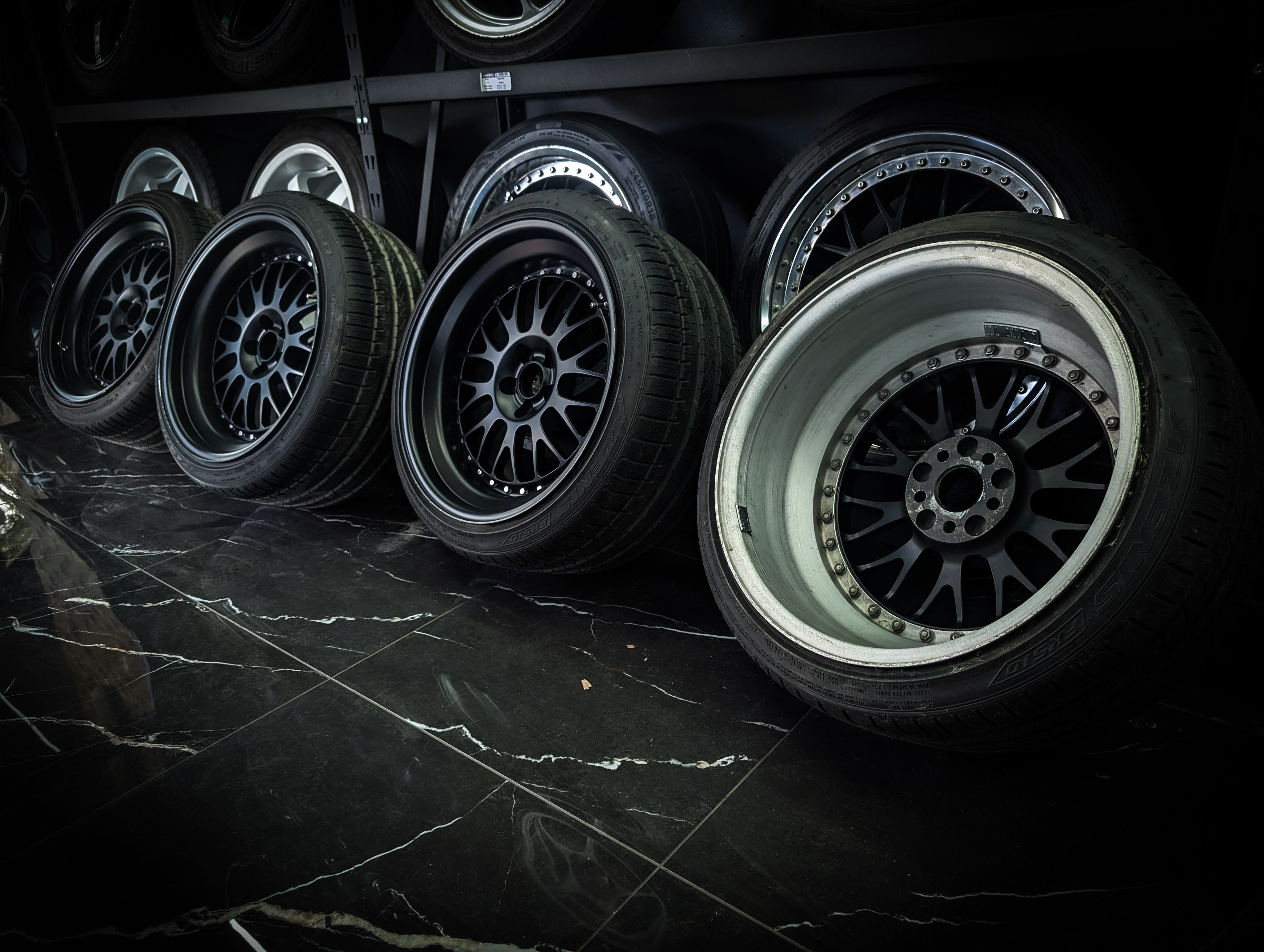 18" CUSTOM 2 Piece Satin Black Mesh Wheels x 4