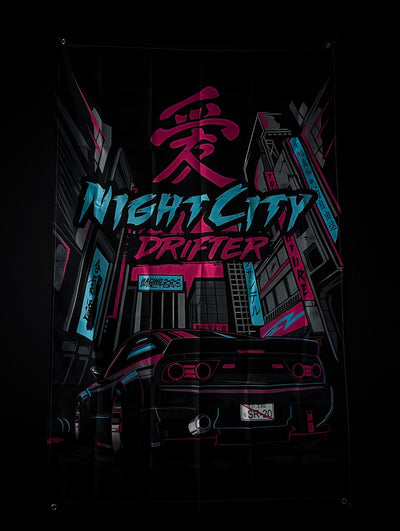 Nissan 180SX Night City DRIFTER Workshop Banner Flag