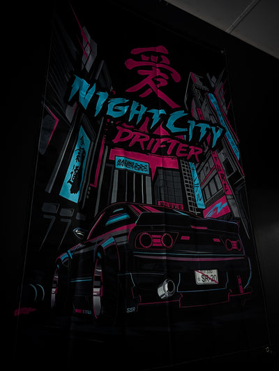 Nissan 180SX Night City DRIFTER Workshop Banner Flag