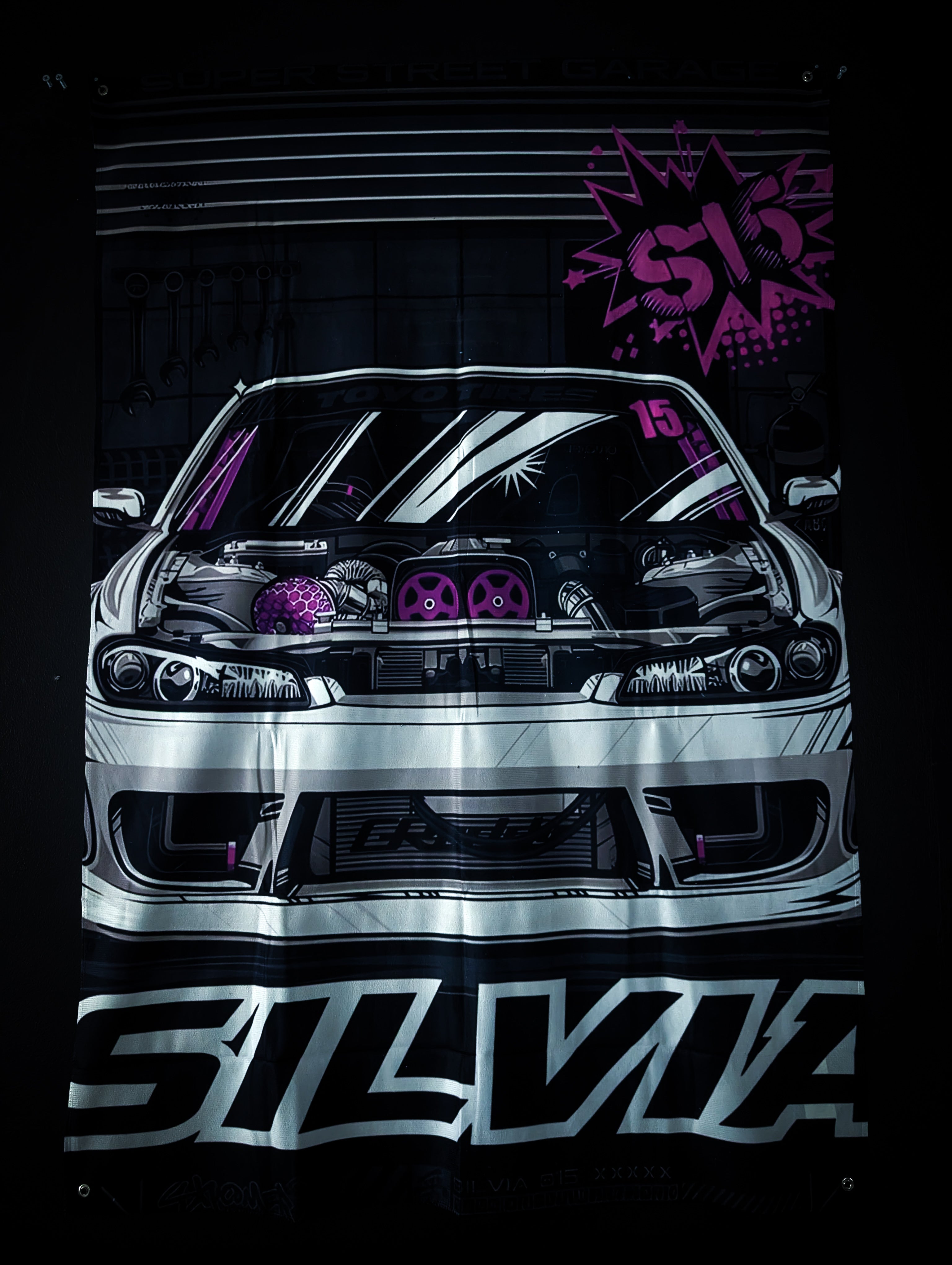 NEW! NISSAN White S15 Silvia Workshop Banner Flag