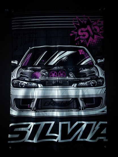 NEW! NISSAN White S15 Silvia Workshop Banner Flag
