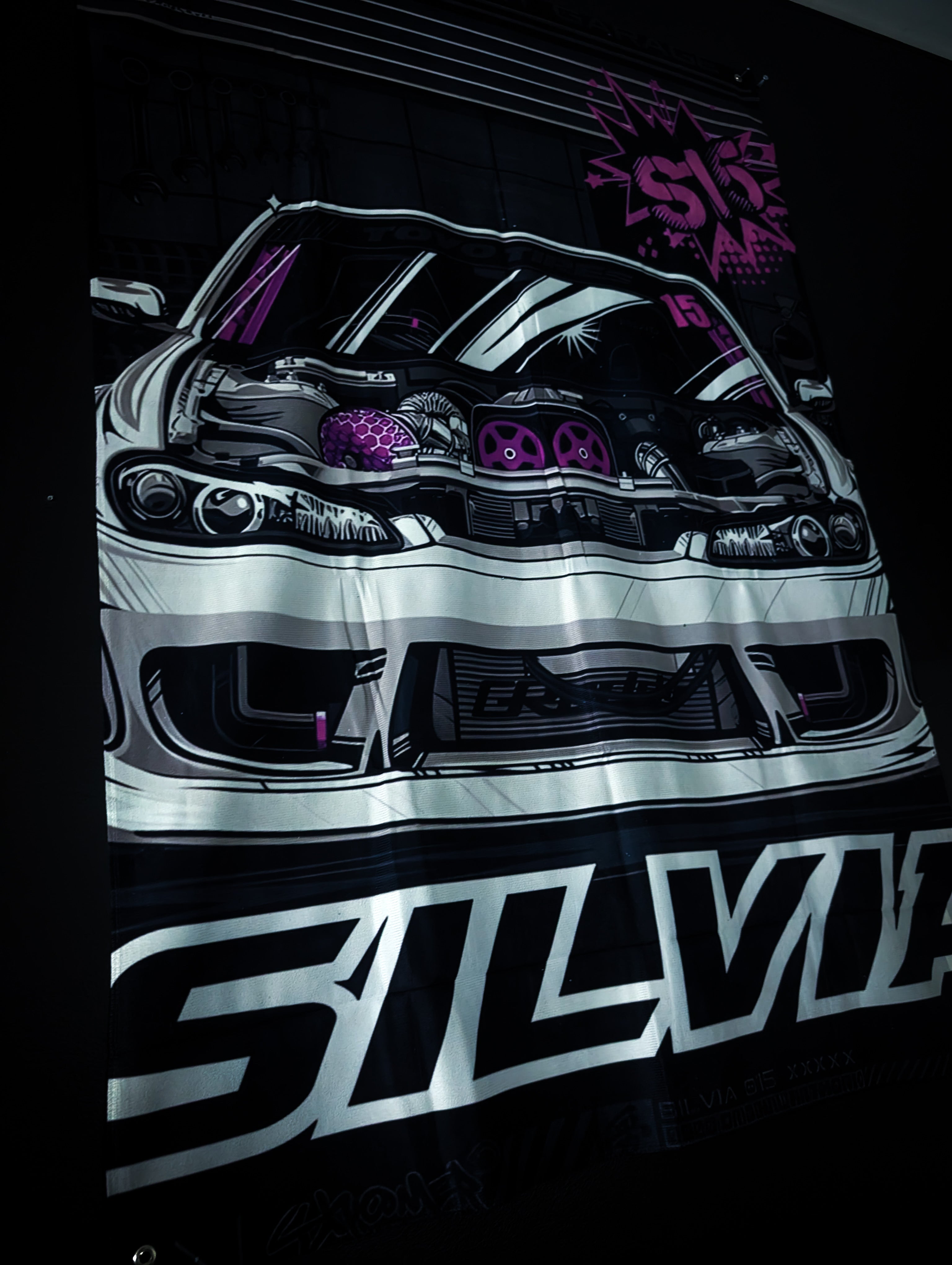 NEW! NISSAN White S15 Silvia Workshop Banner Flag