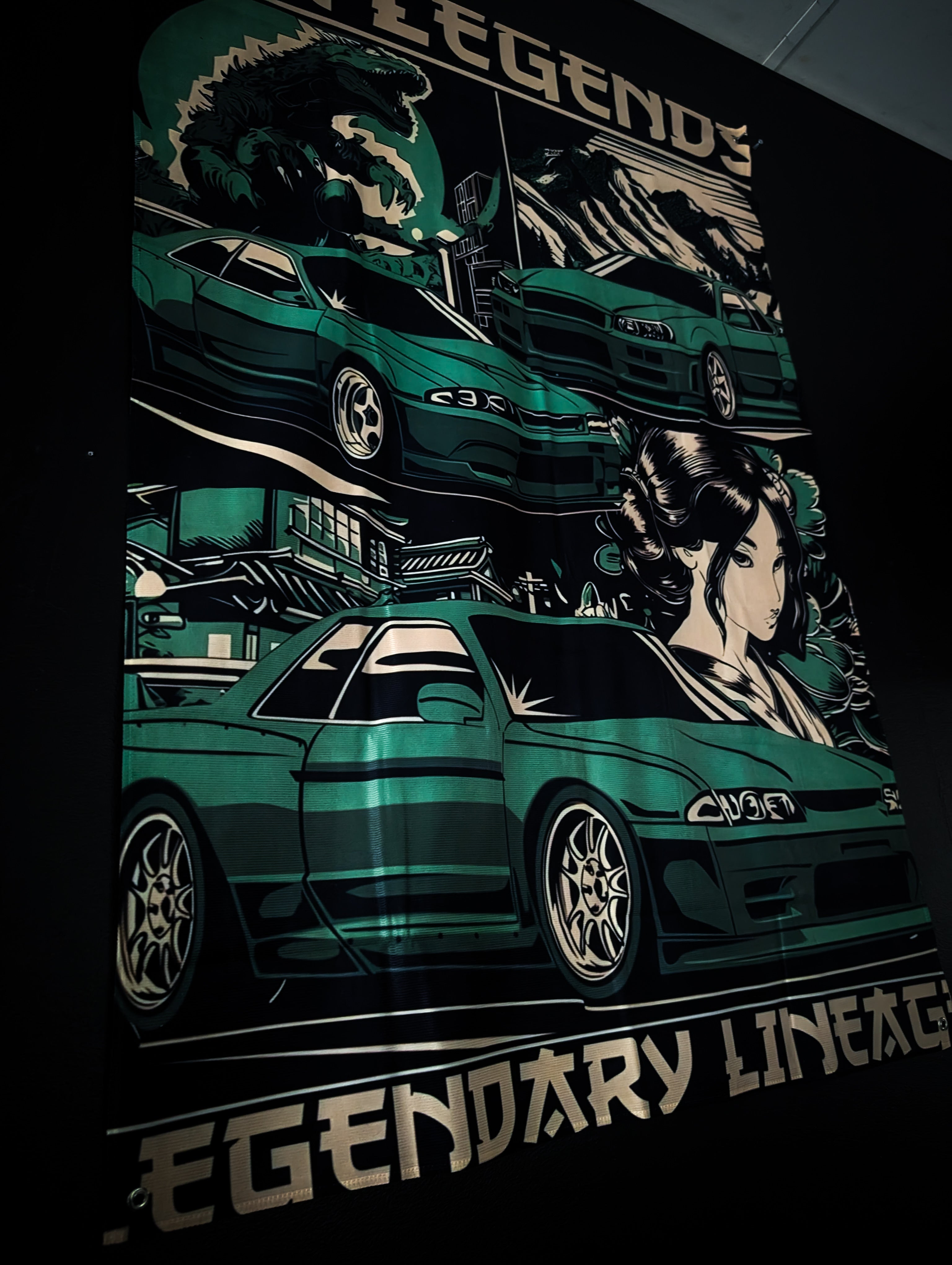 NEW! GODZILLA NISSAN Skyline GTR LEGENDS Workshop Banner Flag