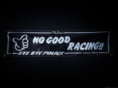 No Good Racing Bye Bye Police Black and White Workshop Banner Flag