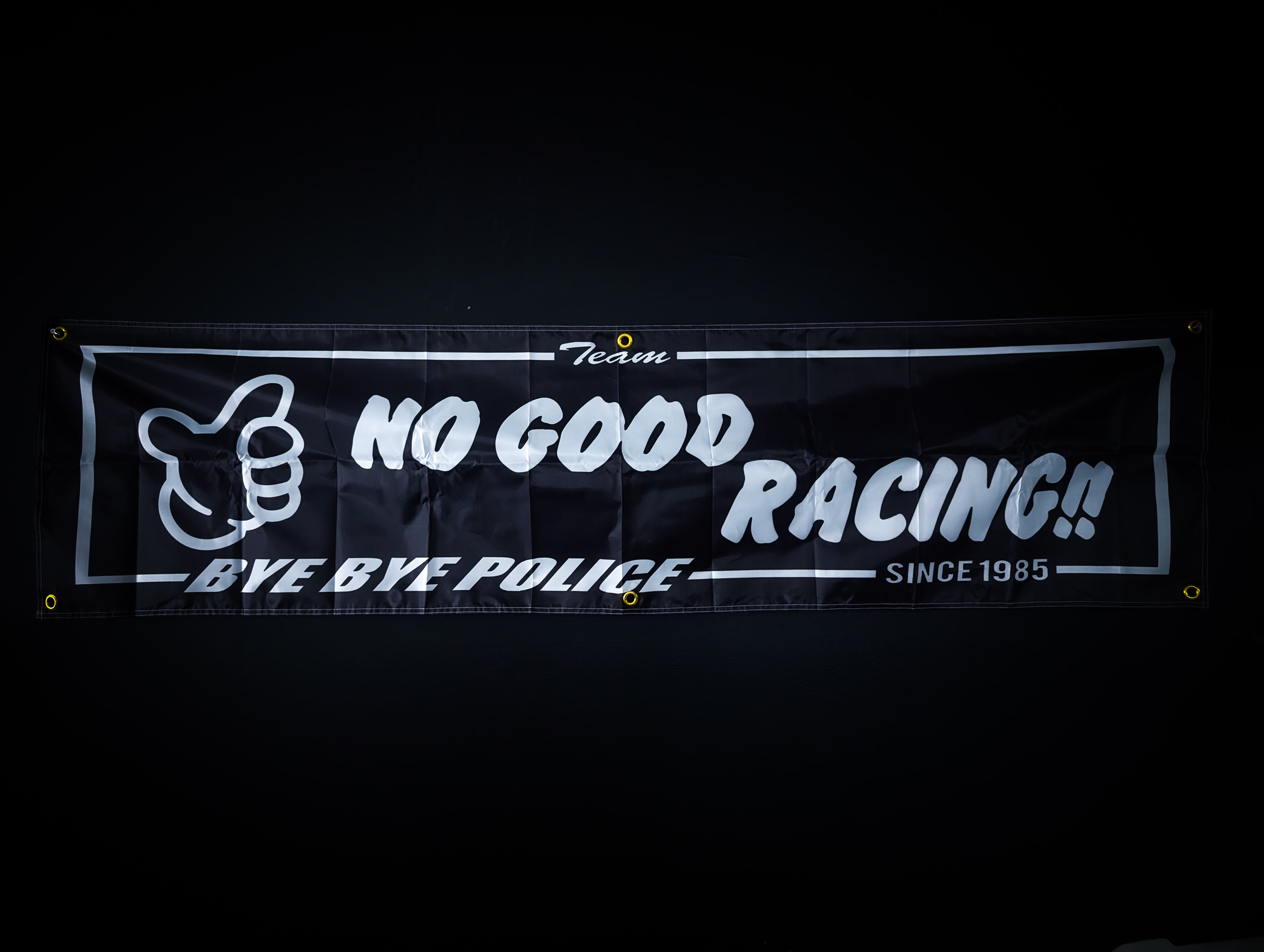 NEW! No Good Racing Bye Bye Police Black and White Workshop Banner Flag
