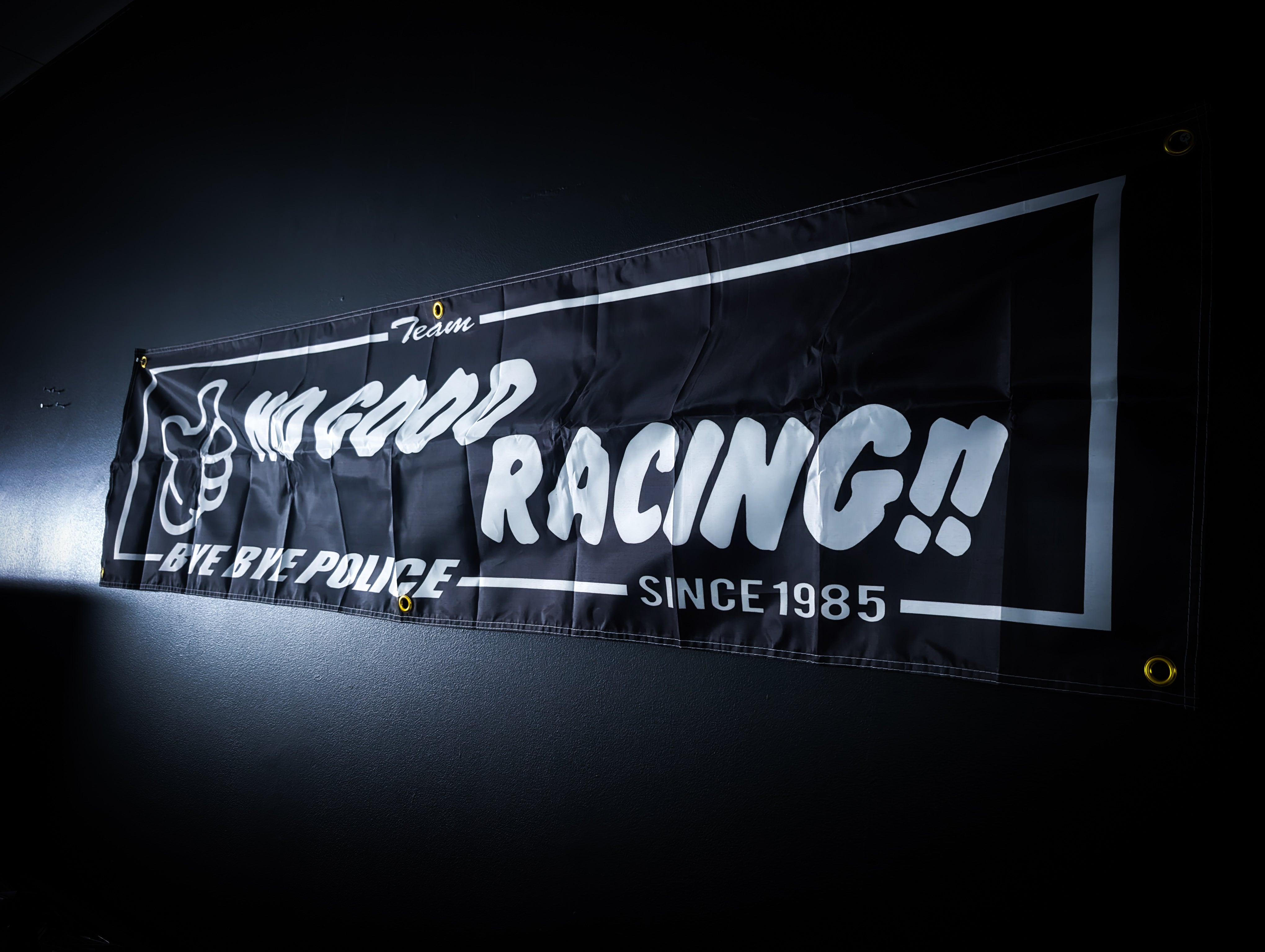 NEW! No Good Racing Bye Bye Police Black and White Workshop Banner Flag