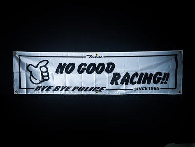 No Good Racing Bye Bye Police White and Black Workshop Banner Flag