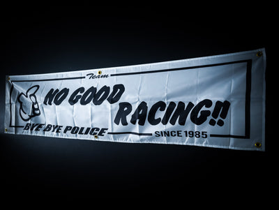 No Good Racing Bye Bye Police White and Black Workshop Banner Flag