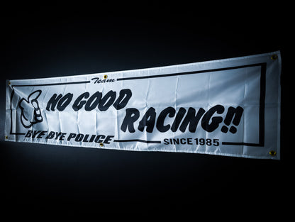 NEW! No Good Racing Bye Bye Police White and Black Workshop Banner Flag (