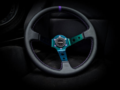 LIMITED Colour Shift Centre - Purple Stitched• Black Leather Deep Dished 350mm Steering Wheel