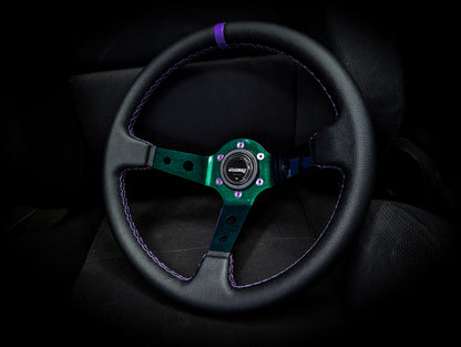 LIMITED Colour Shift Centre - Purple Stitched• Black Leather Deep Dished 350mm Steering Wheel