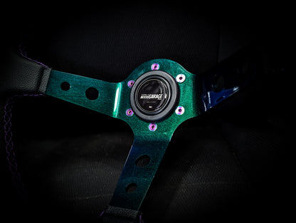 LIMITED Colour Shift Centre - Purple Stitched• Black Leather Deep Dished 350mm Steering Wheel