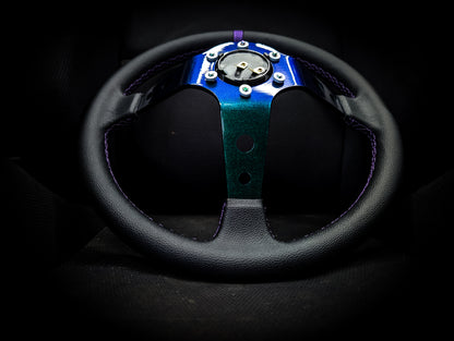 LIMITED Colour Shift Centre - Purple Stitched• Black Leather Deep Dished 350mm Steering Wheel