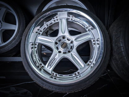 18" VOLK RAYS GTC Face 1 High Bright Silver 2 Piece Wheels x 4