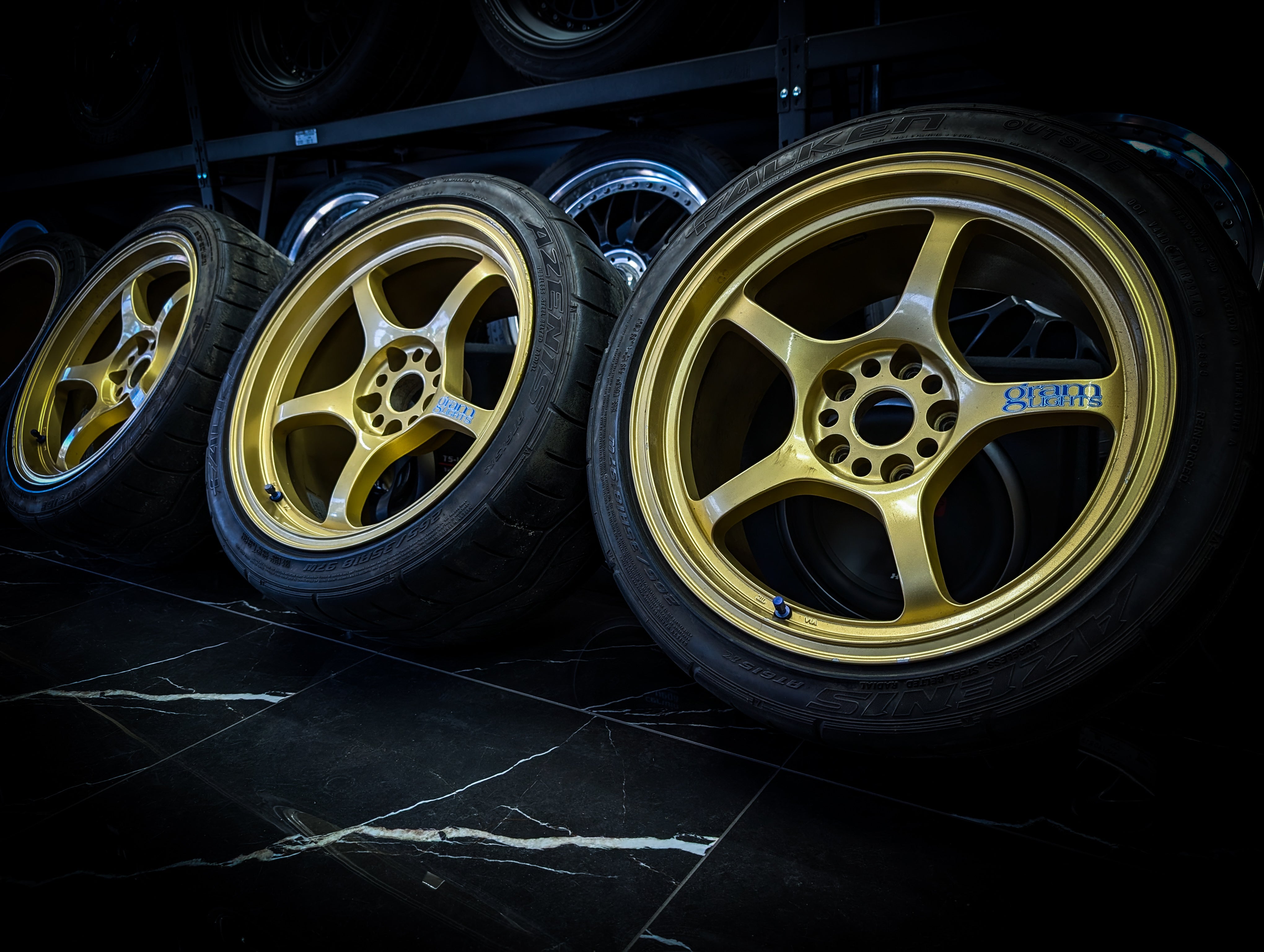 18" RAYS GRAM LIGHTS 57c Early Generation Gold Monoblock Wheels x 4