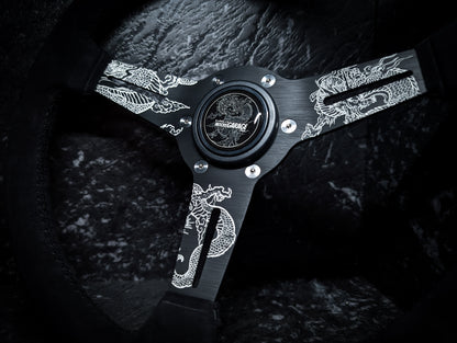 LAZER ETCHED Traditional Dragon Triple Black Alcantara/Suade Standard Steering Wheel