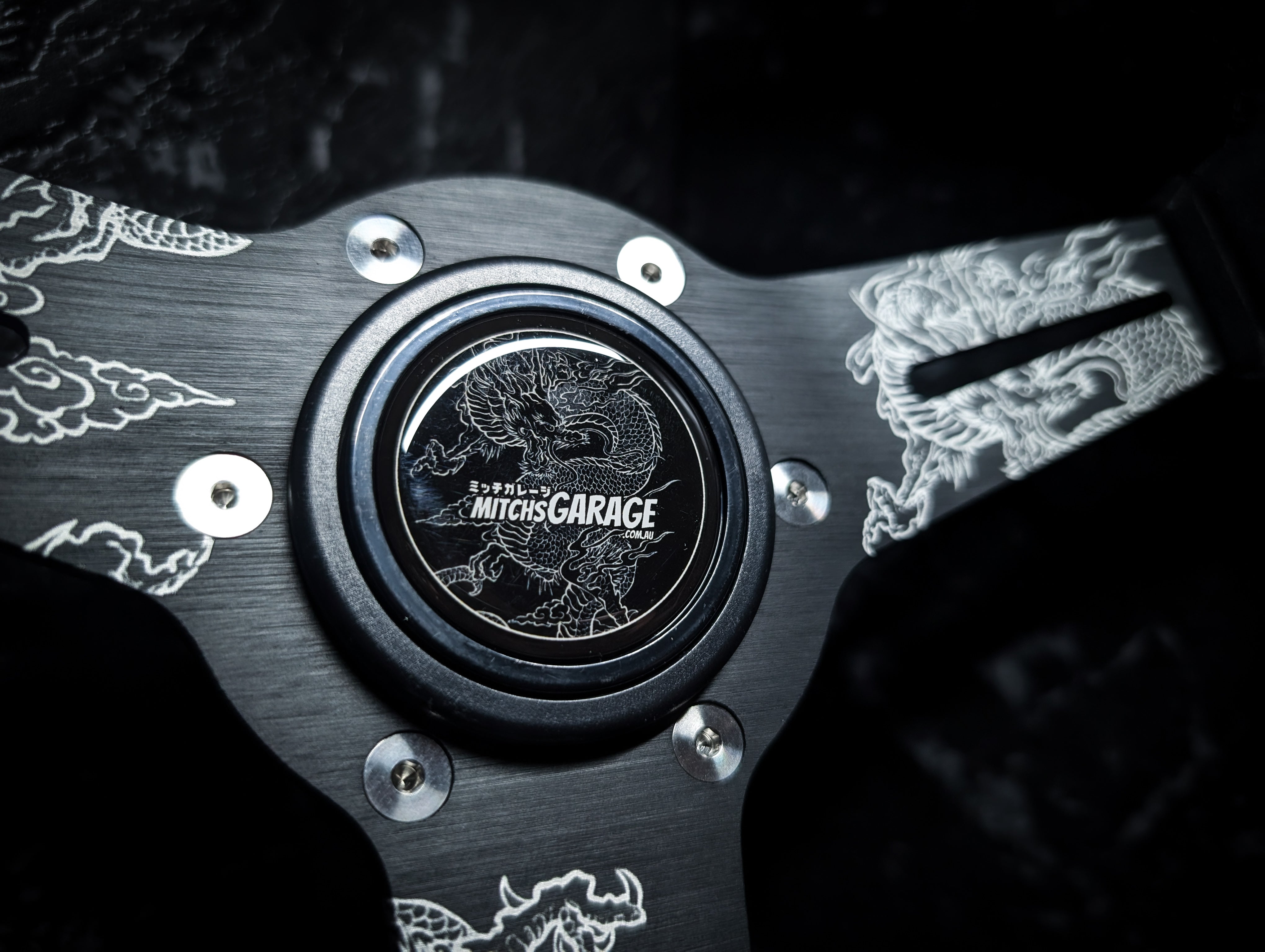 LAZER ETCHED Traditional Dragon Triple Black Alcantara/Suade Standard Steering Wheel