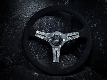 LAZER ETCHED Traditional Dragon Triple Black Alcantara/Suade Standard Steering Wheel