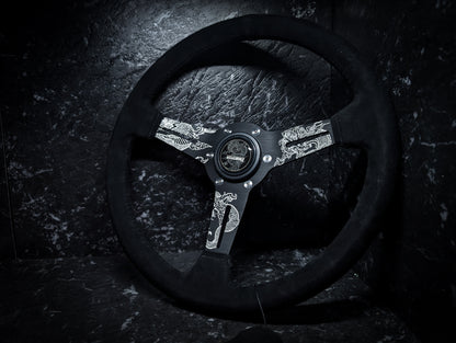 LAZER ETCHED Traditional Dragon Triple Black Alcantara/Suade Standard Steering Wheel