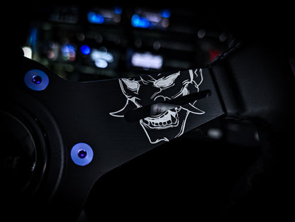 LAZER ETCHED Traditional Oni Mask Triple Black Leather Standard Steering Wheel