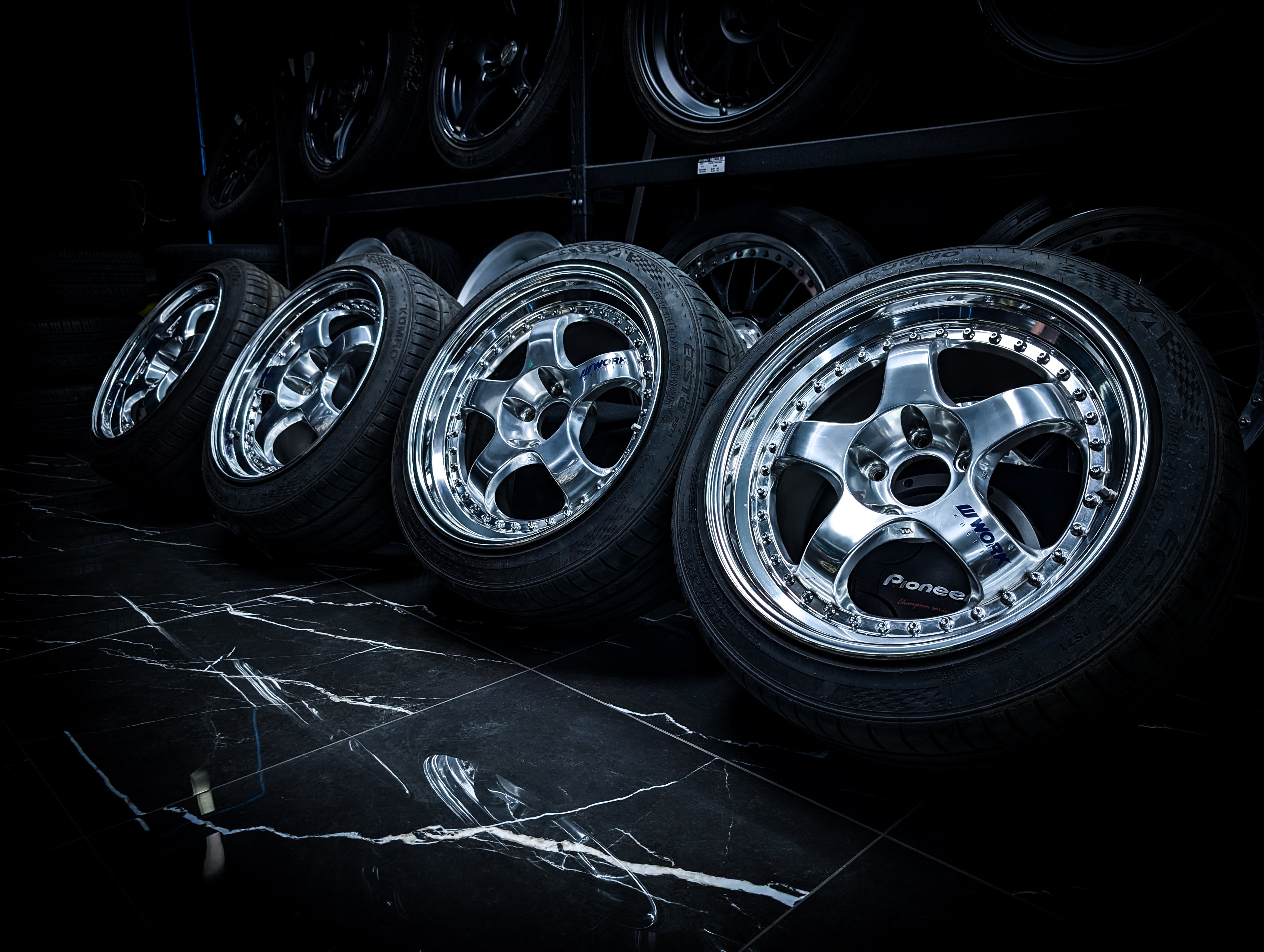 18" WORK Meister Polished Face S1 3P - 3 PIECE Gunmetal Metallic Staggared Wheels x 4