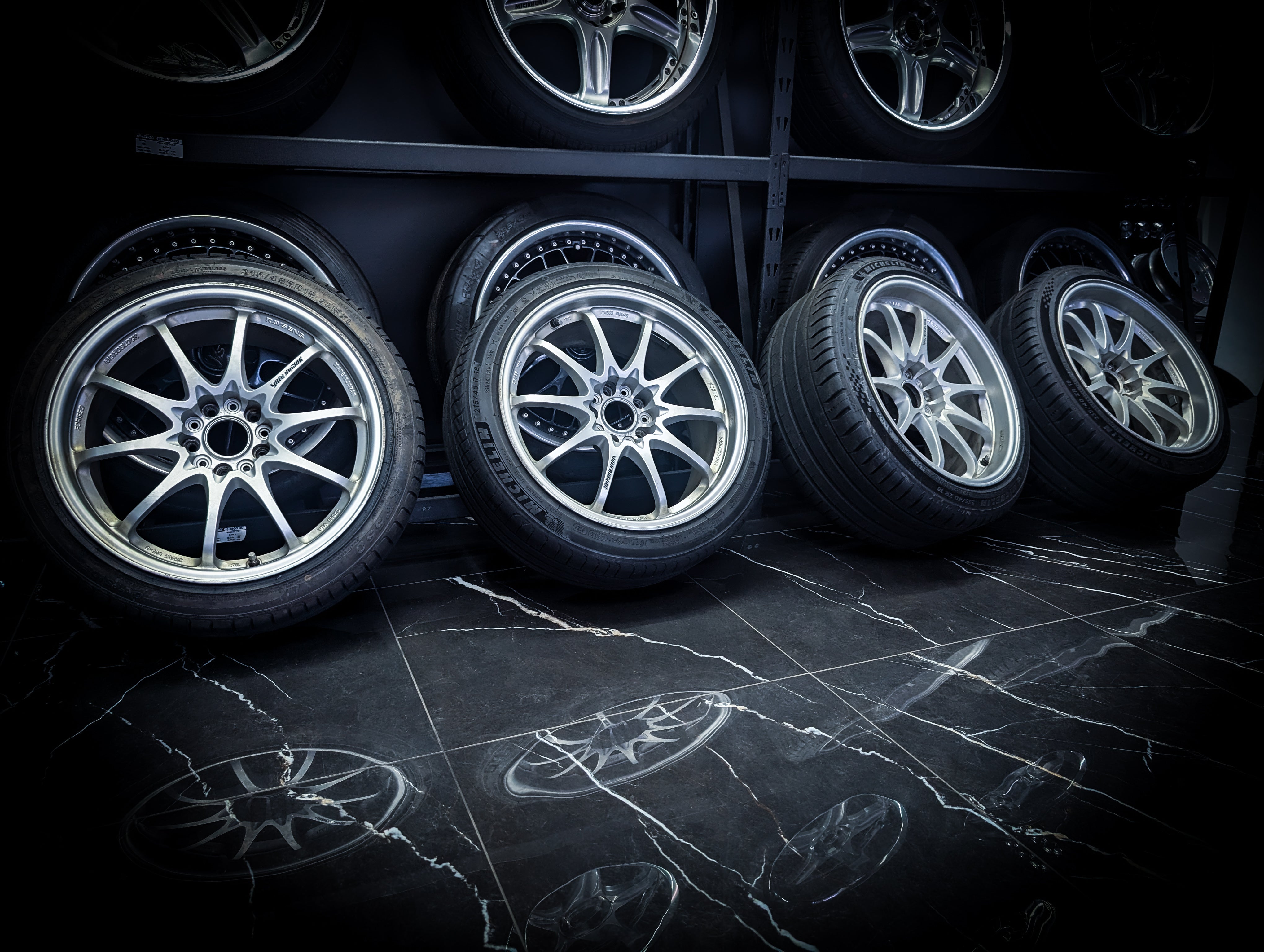 18" VOLK RAYS CE28 Silver Staggared Wheels x 4