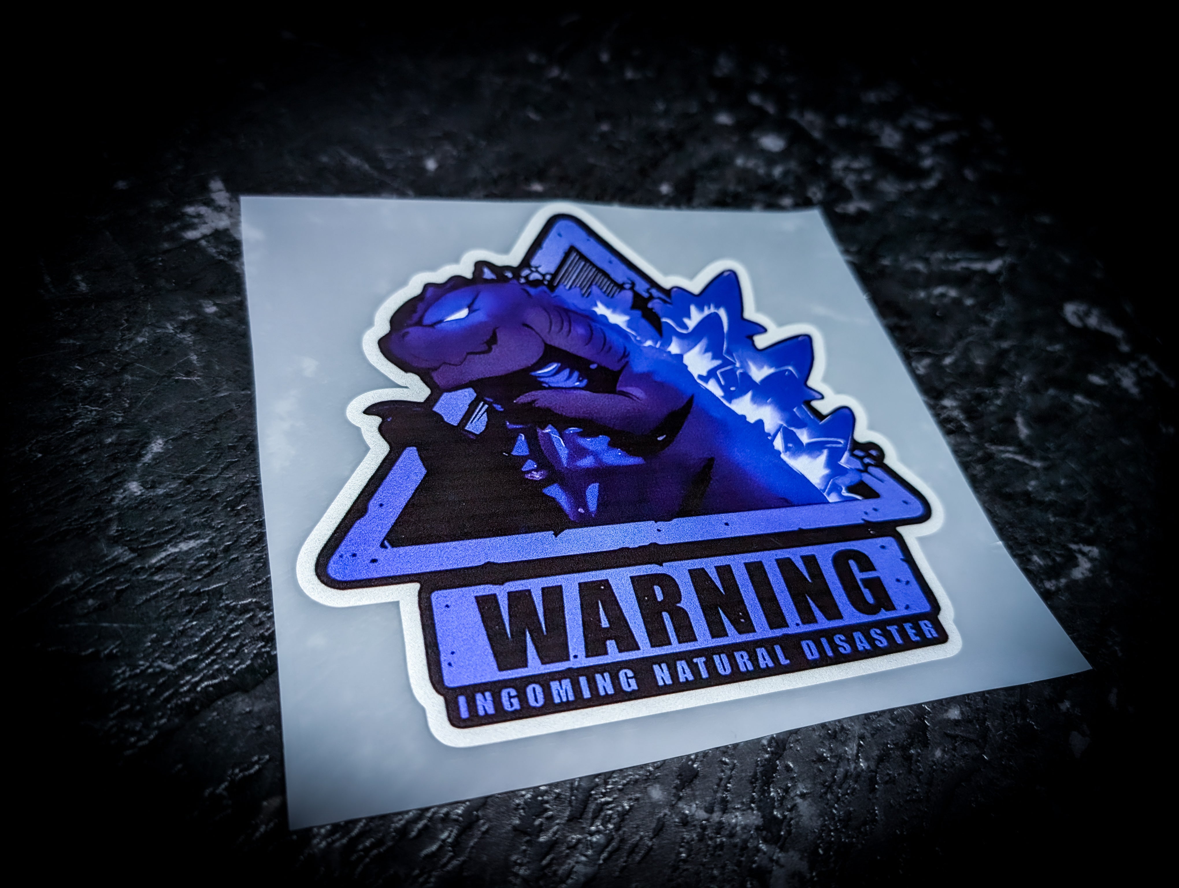 GODZILLA WARNING! Incoming Natural Disaster Reflective Slap Sticker