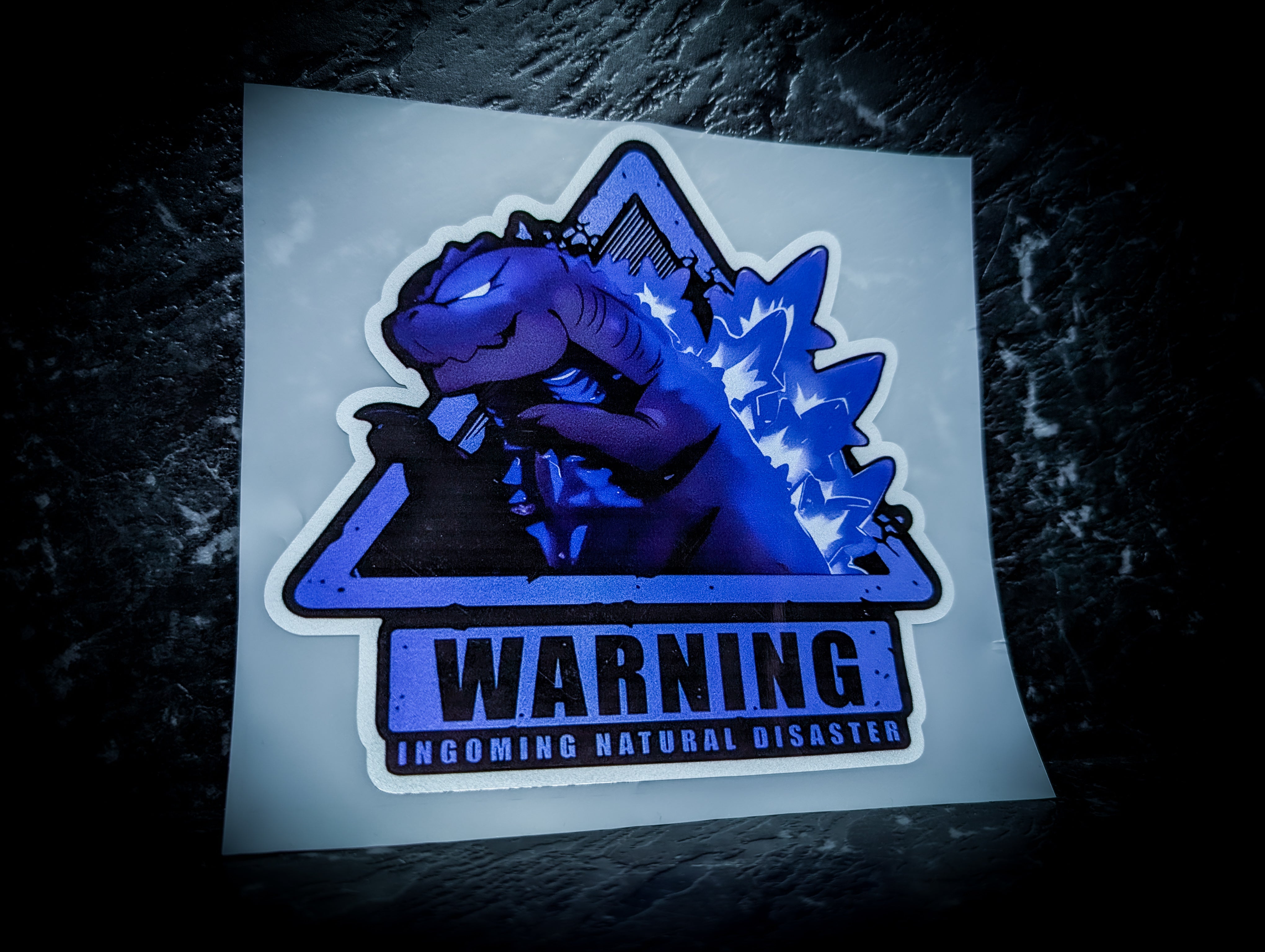 GODZILLA WARNING! Incoming Natural Disaster Reflective Slap Sticker