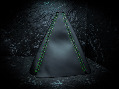 Bright Green Stitch | Black Leather Manual Gear Boot