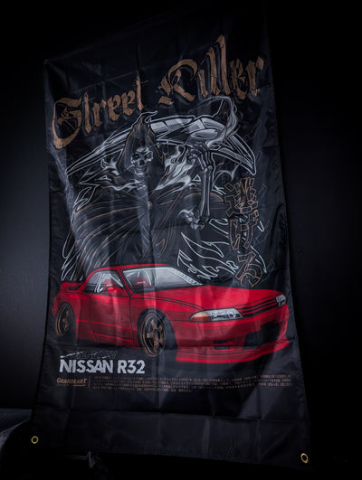 STREET KILLER Legendary Red NISSAN R32 Workshop Banner Flag