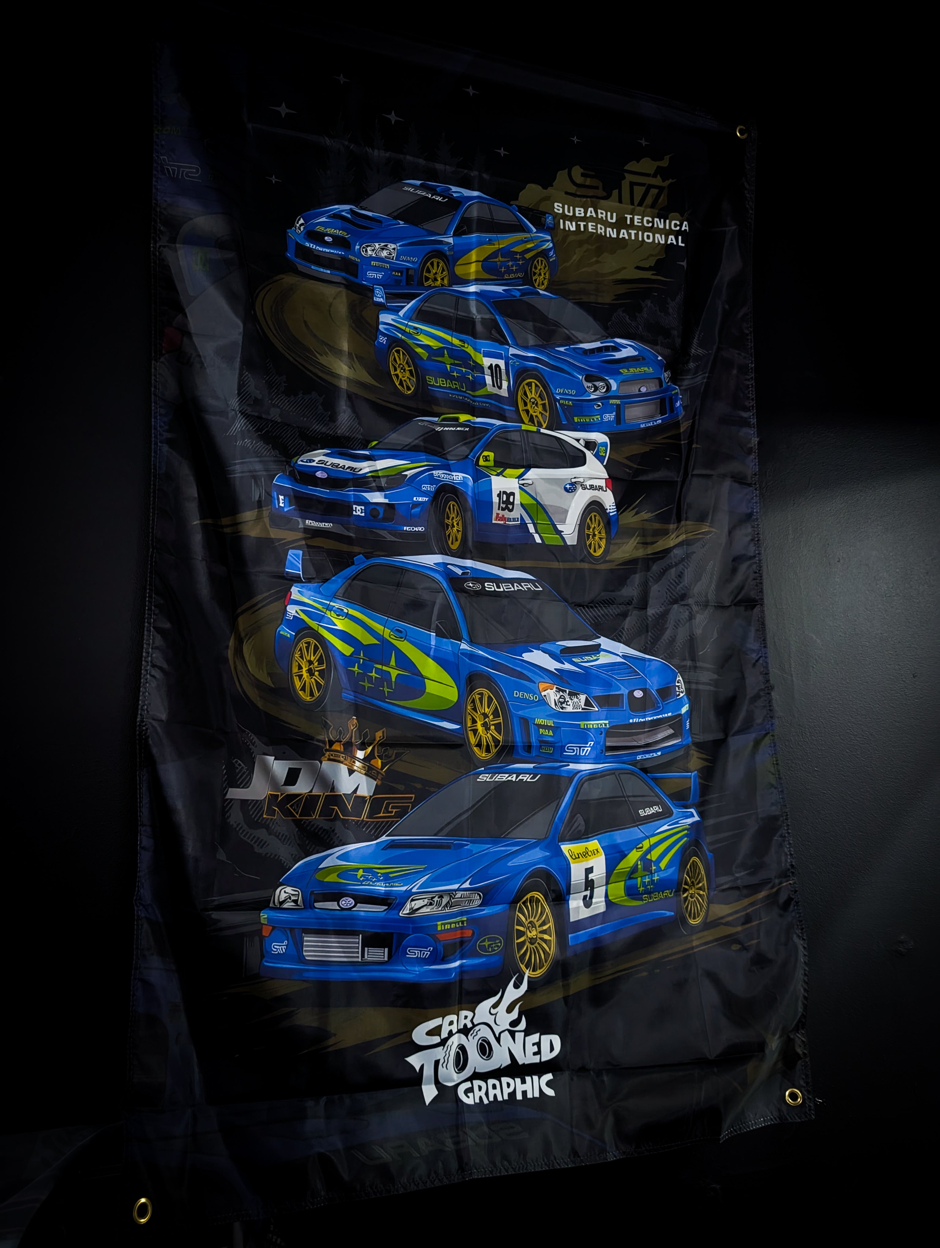 NEW! SUBARU STI Generations World Rally Blue Workshop Banner Flag