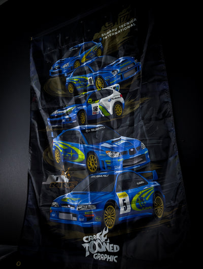 SUBARU STI Generations World Rally Blue Workshop Banner Flag
