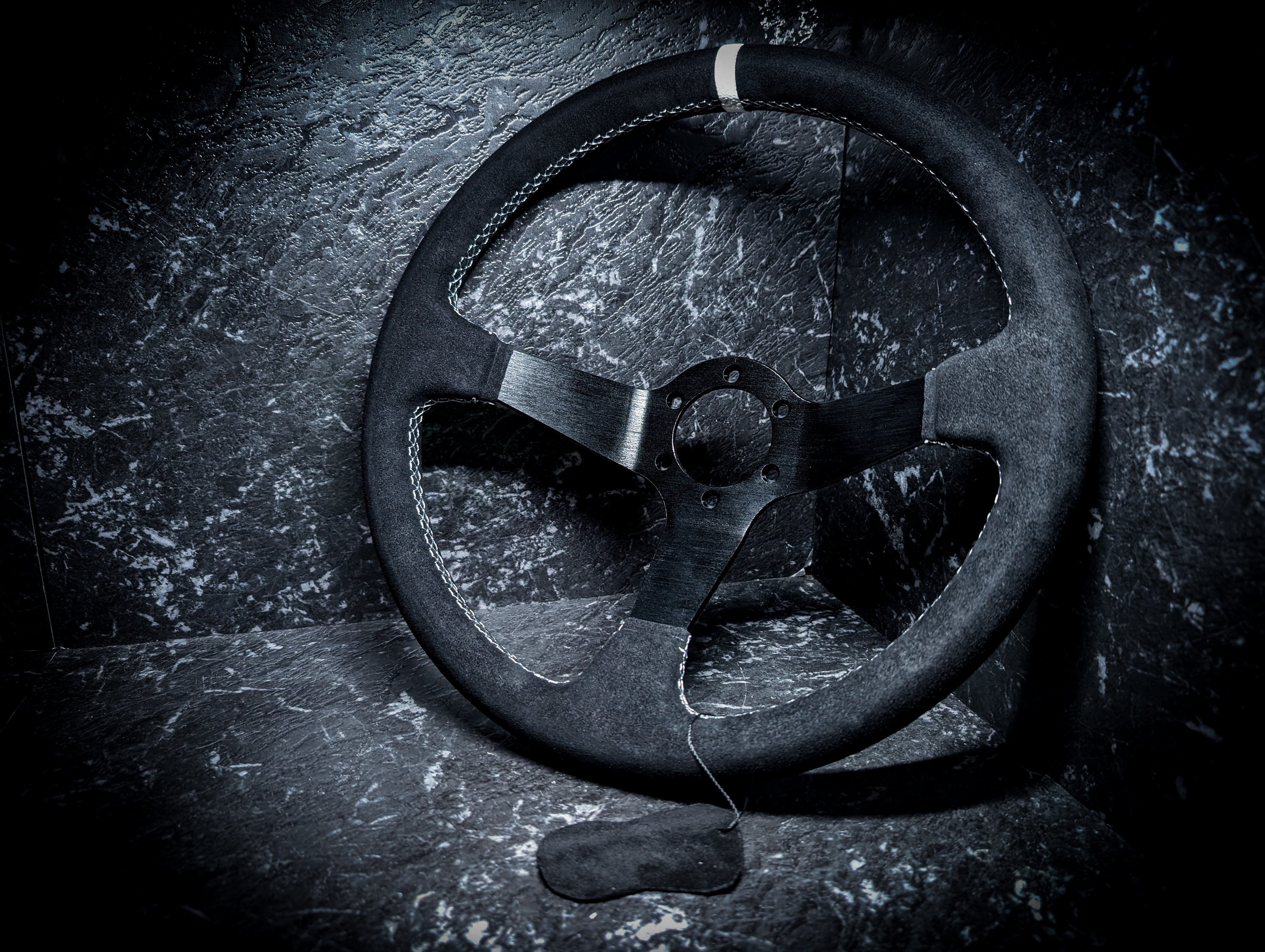 White Stitch • Deep Dished Alcantara Steering Wheel