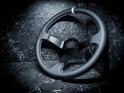 White Stitch • Deep Dished Leather Steering Wheel