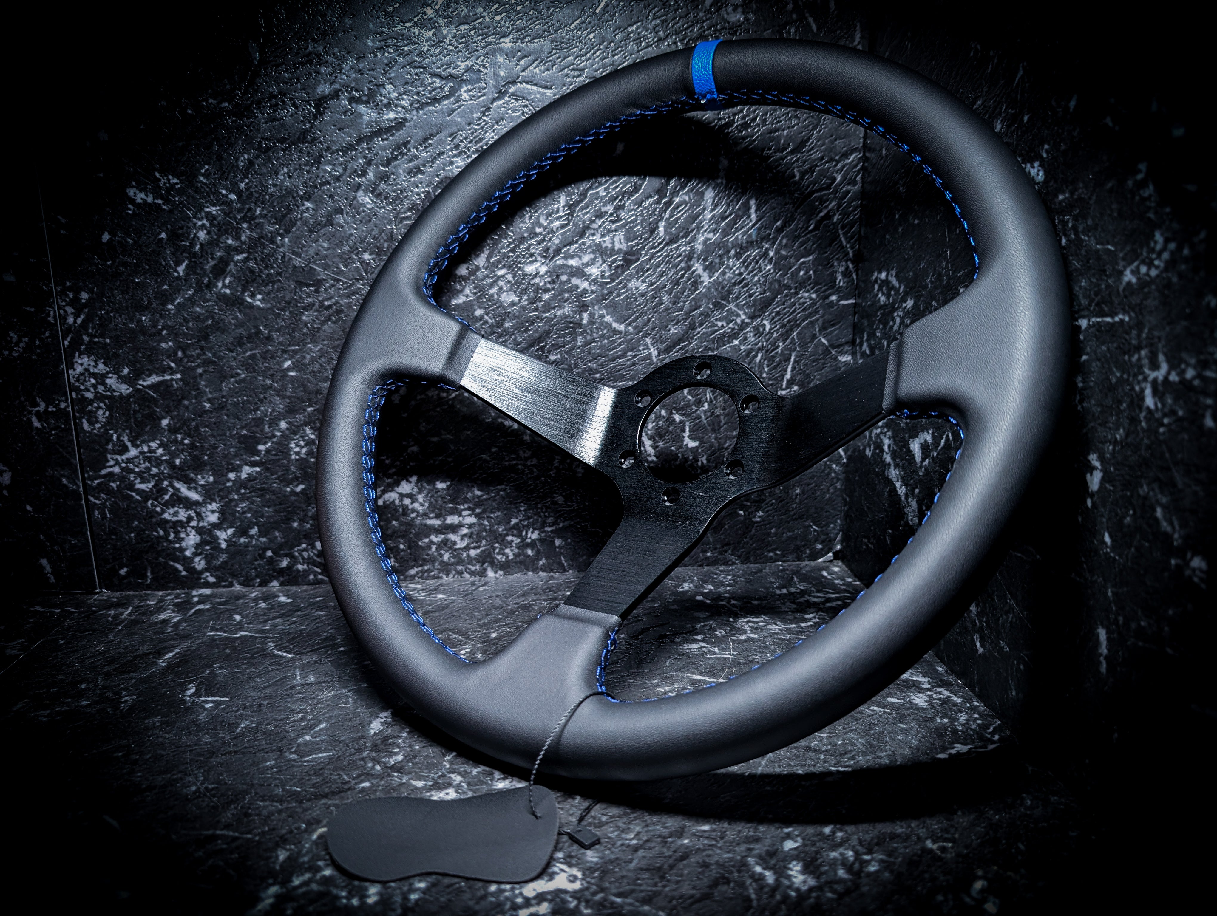 Blue Stitch • Deep Dished Leather Steering Wheel
