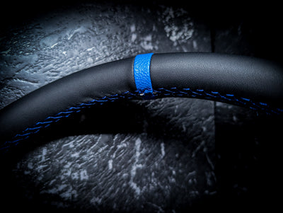 Custom Oni Etched Blue Stitch • Deep Dished Leather Steering Wheel
